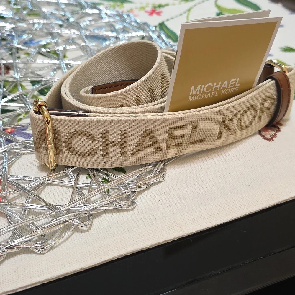 Michael Kors Beige Brown Logo Satchel with Gold Hardware